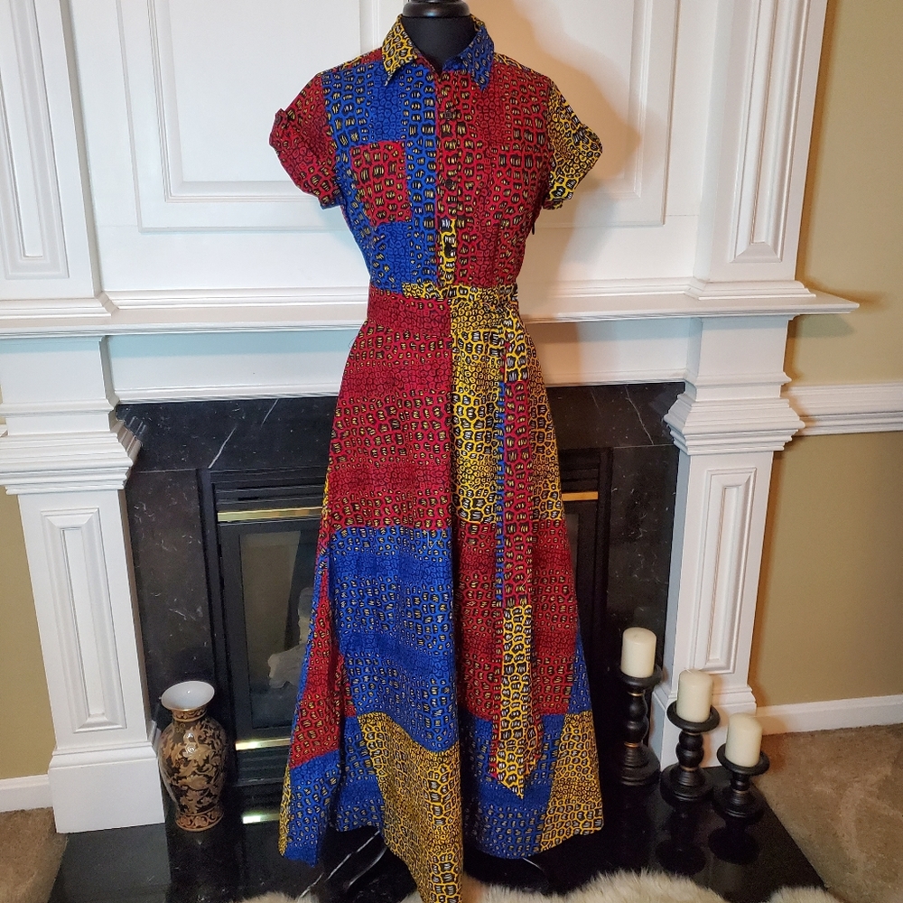 GORGEOUS AFRICAN PRINT COTTON MAXI SHIRTDRESS